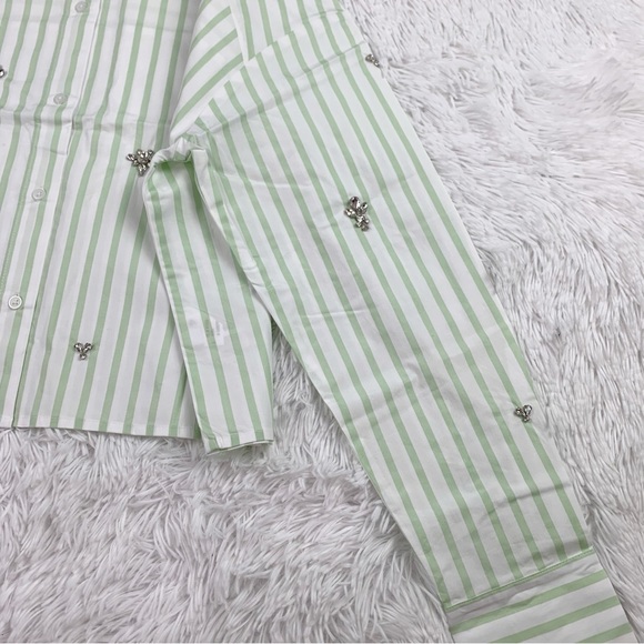 Express Embellished Striped Cropped Boyfriend Portofino Shirt long sleeve - Picture 7 of 12